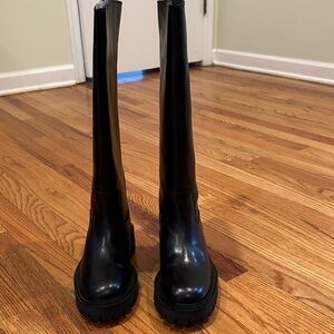 NIB Last Black Leather Lug Sole Knee-High Boots size 39